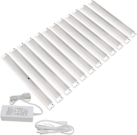 EShine White Finish 12 Panels 12 inch LED Dimmable Under Cabinet Lighting Kit