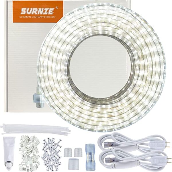 LED Rope Lights, 6000K Daylight White, 50ft Flat Flexible Light Strip