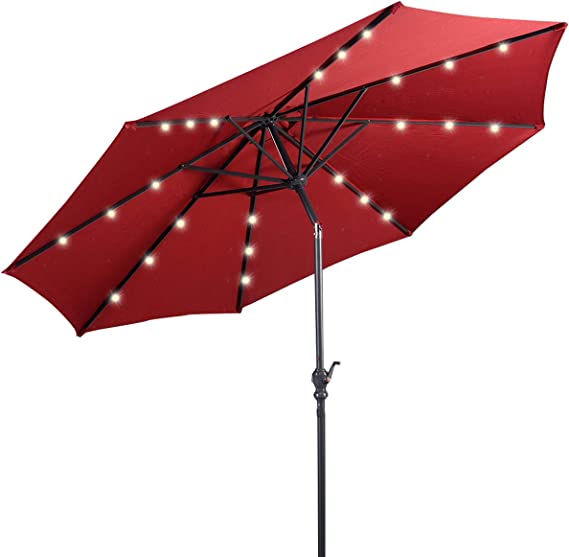 Giantex Solar Patio Umbrella Lights, 8 Ribs Steel Tilt w/Crank for Deck, Backyard, Outdoor Use